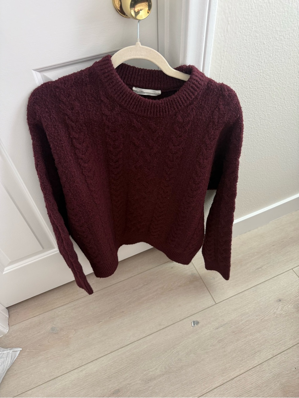 NEW OAK + FORT Cable Knit Crewneck Sweater - Deep Wine Women’s Small